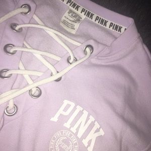 PINK VICTORIA’S SECRET CREW LACE UP SWEATER LILAC